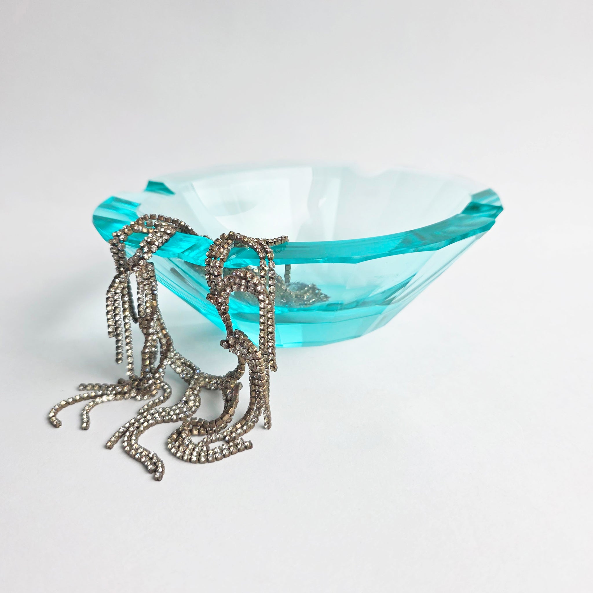 Mid-century Bohemian crystal glass ashtray bowl