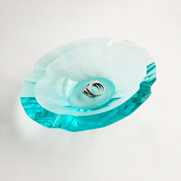Mid-century Bohemian crystal glass ashtray bowl
