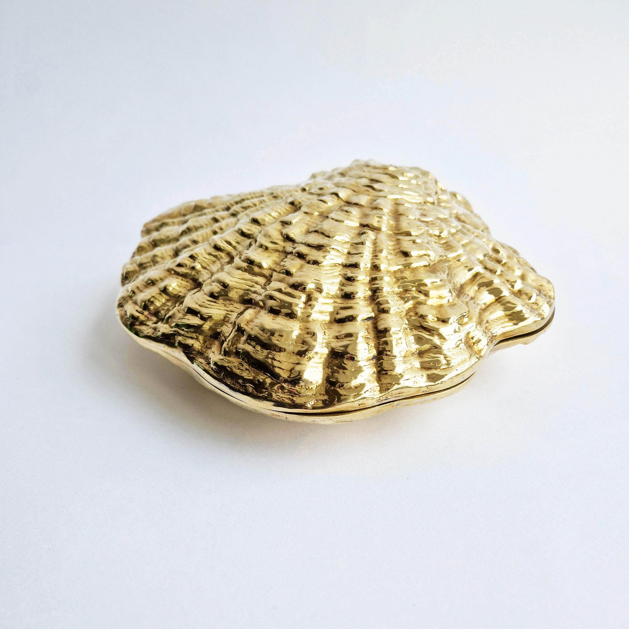 Large vintage brass oyster-shell box