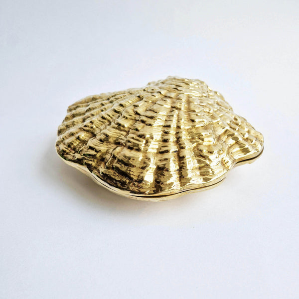 Large vintage brass oyster-shell box