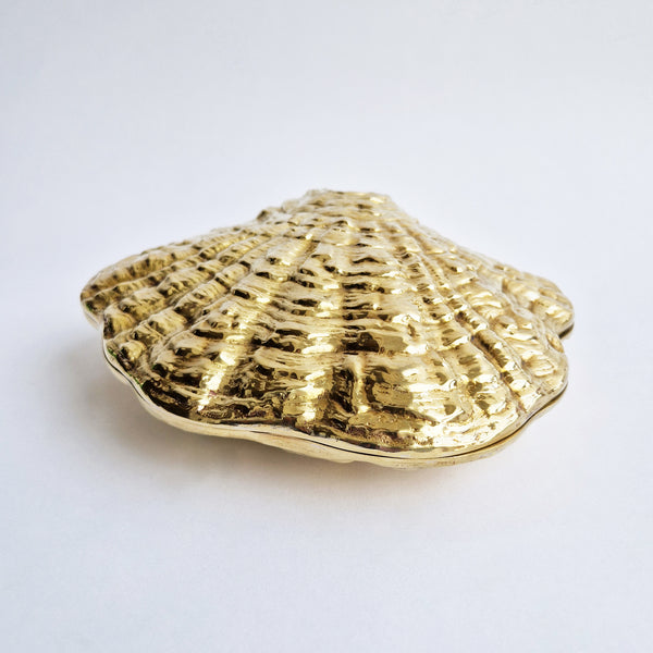 Large vintage brass oyster-shell box