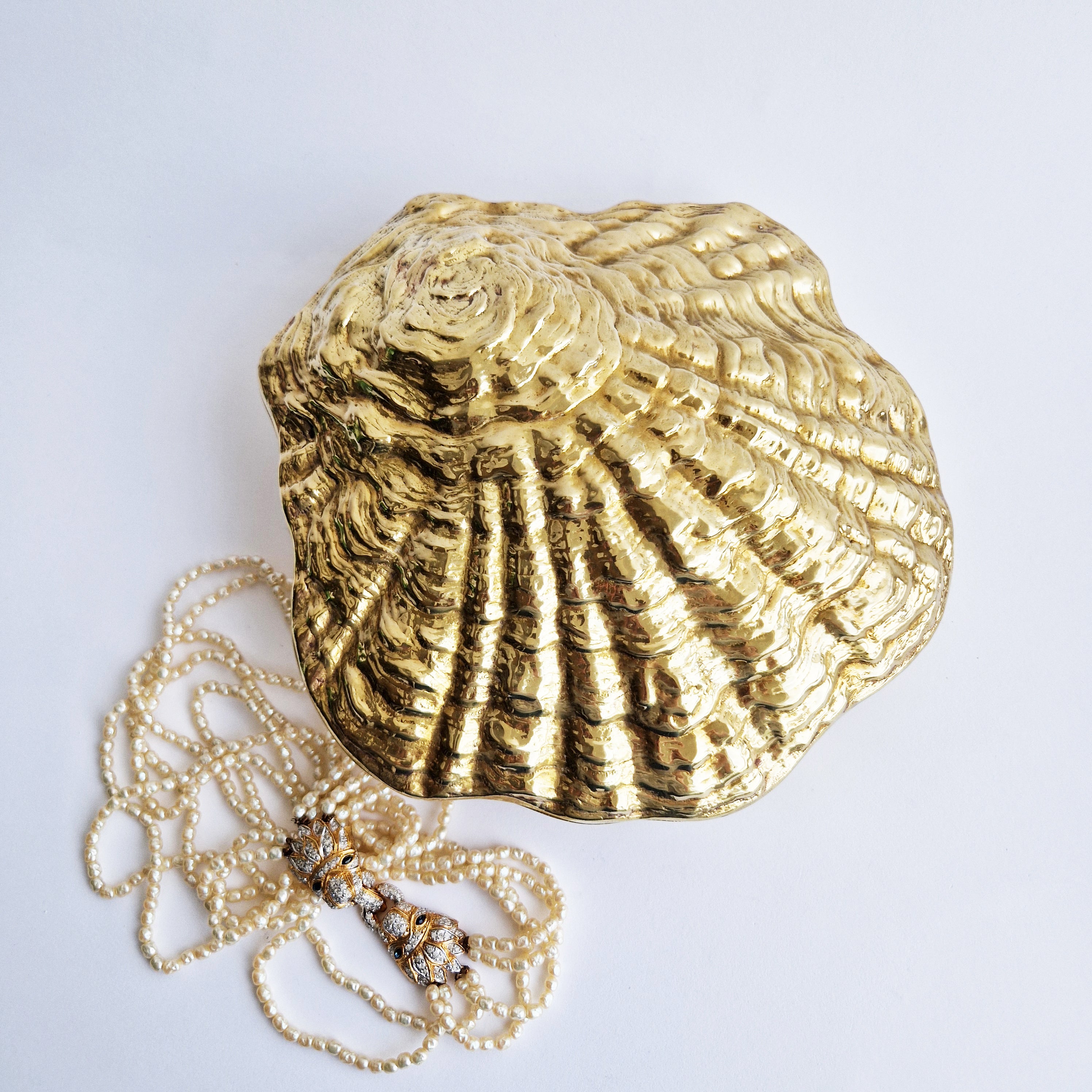 Large vintage brass oyster-shell box