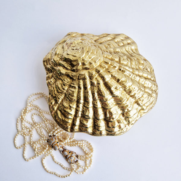 Large vintage brass oyster-shell box