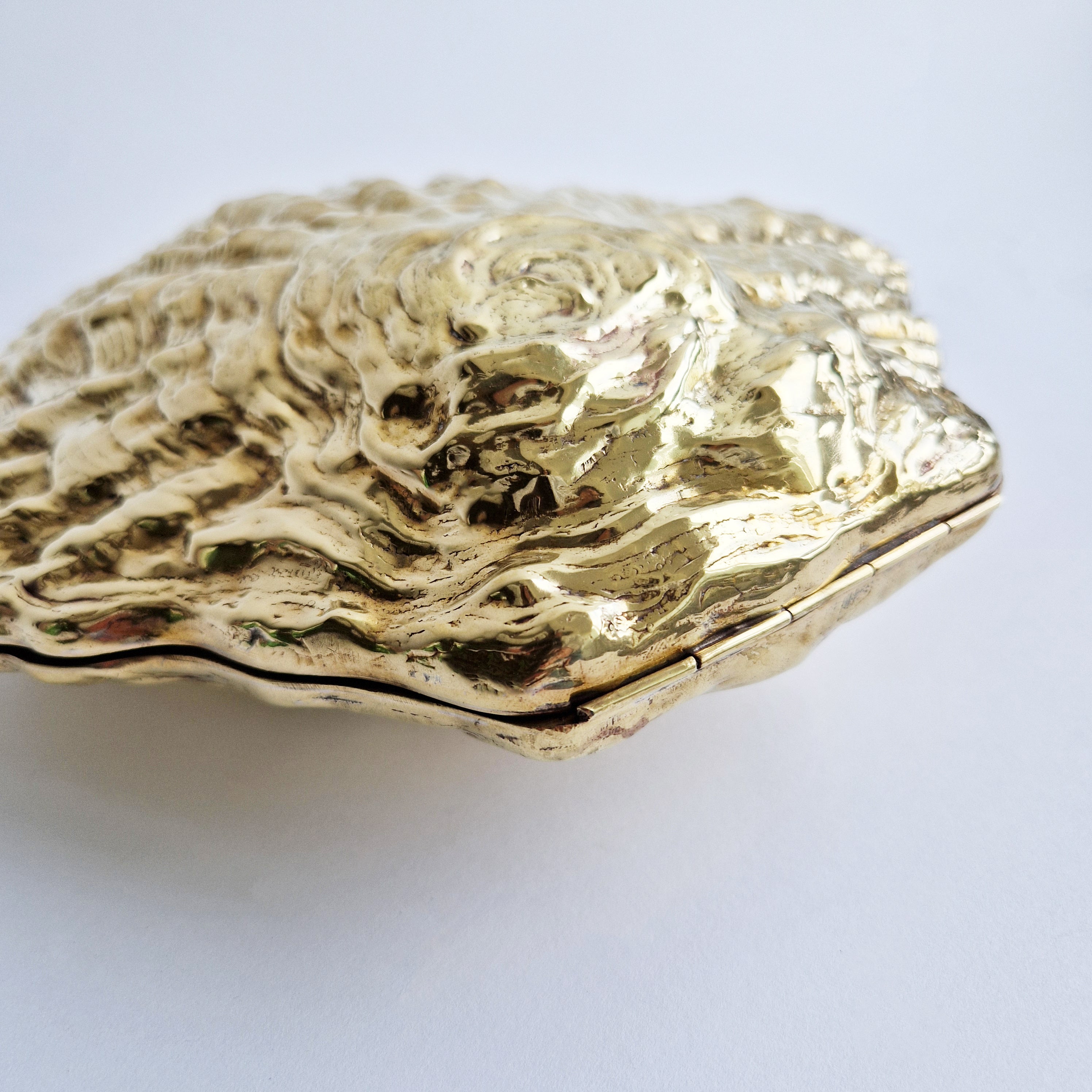 Large vintage brass oyster-shell box
