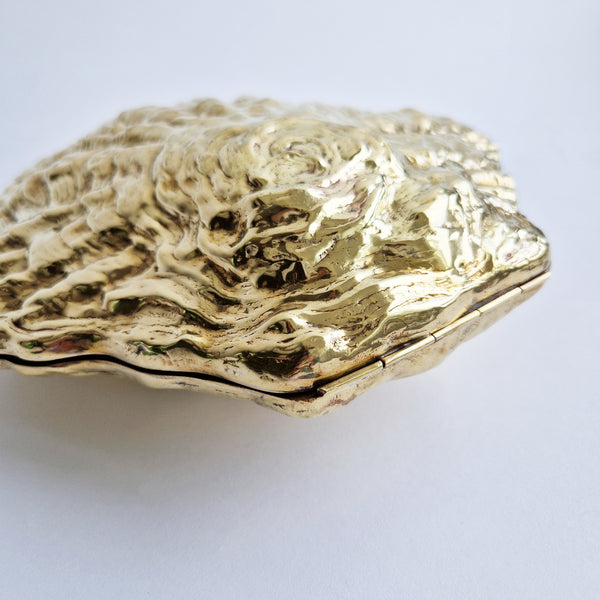Large vintage brass oyster-shell box