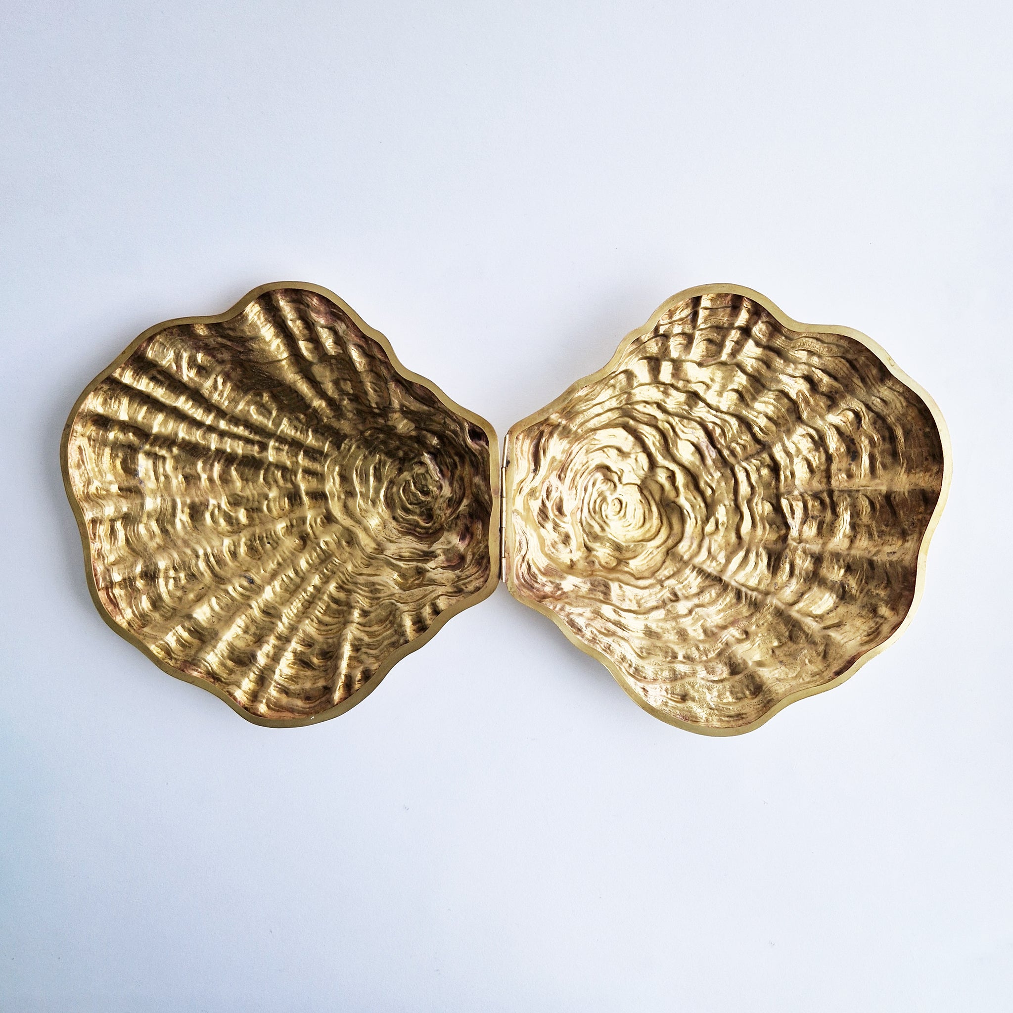 Large vintage brass oyster-shell box