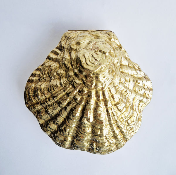 Large vintage brass oyster-shell box