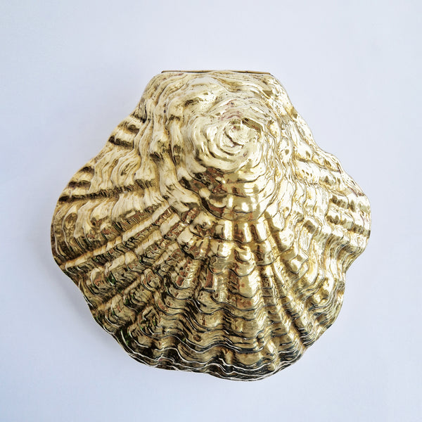 Large vintage brass oyster-shell box