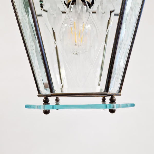 Mid-century Italian etched glass and brass lantern