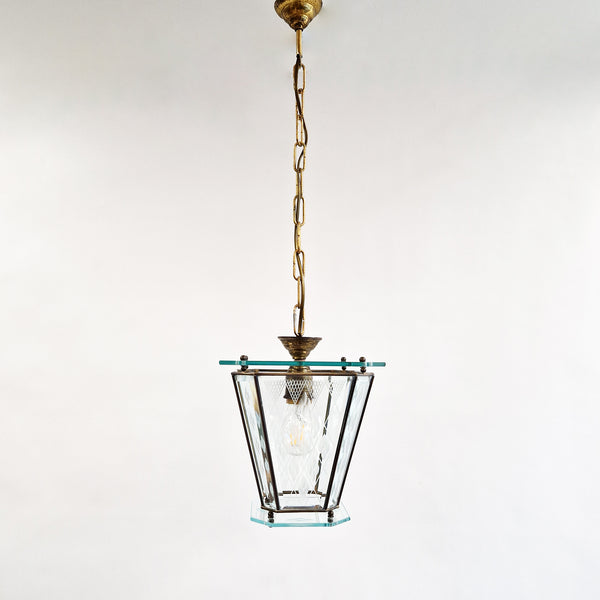 Mid-century Italian etched glass and brass lantern