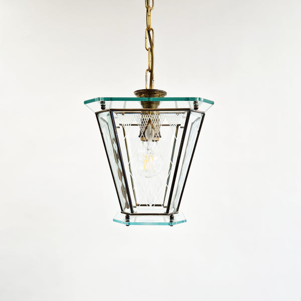 Mid-century Italian etched glass and brass lantern