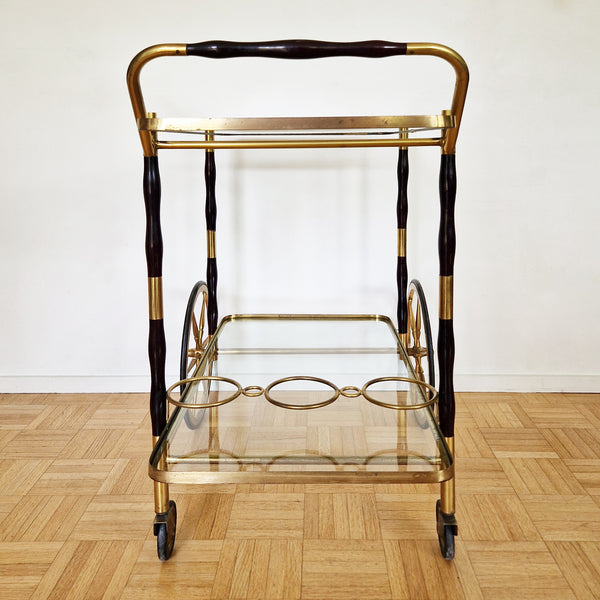 Mid-century Italian wood and brass serving trolley