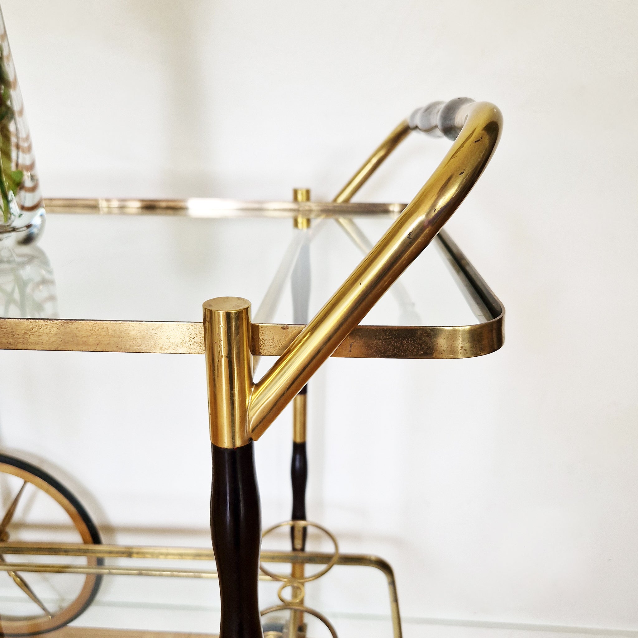 Mid-century Italian wood and brass serving trolley