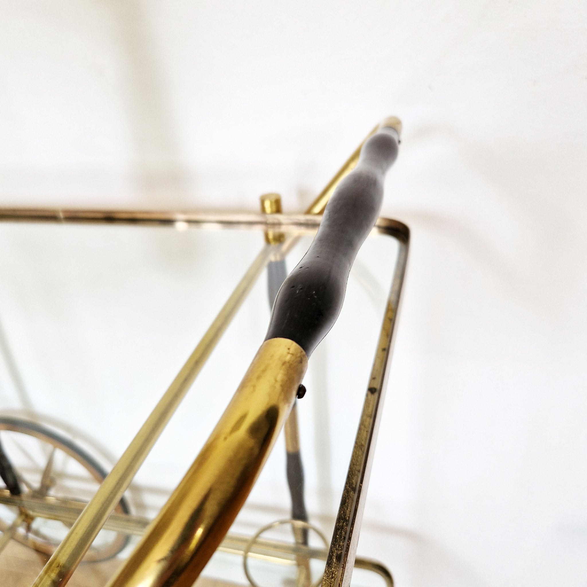 Mid-century Italian wood and brass serving trolley