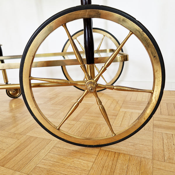 Mid-century Italian wood and brass serving trolley