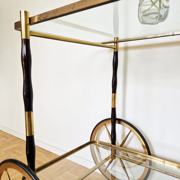 Mid-century Italian wood and brass serving trolley