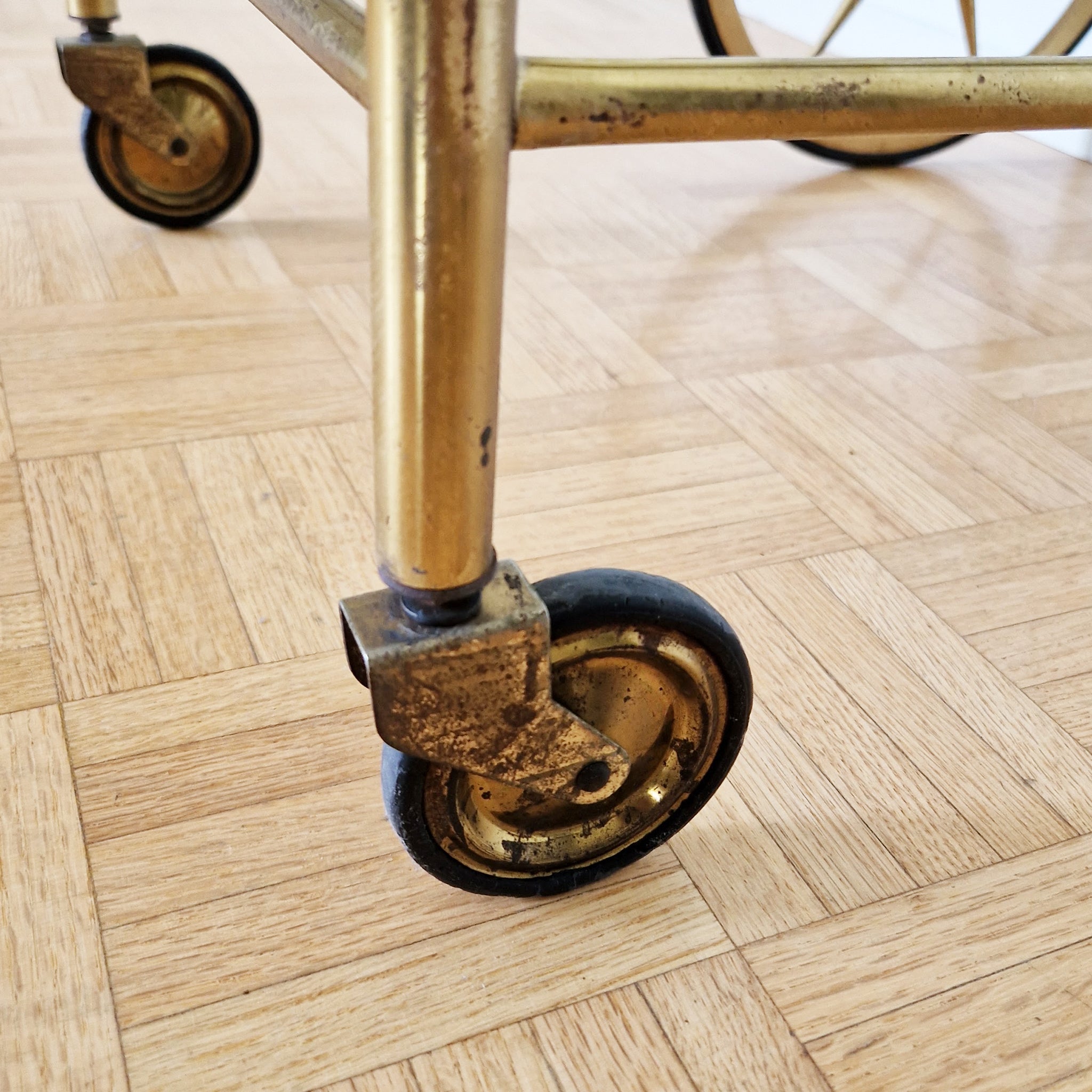 Mid-century Italian wood and brass serving trolley