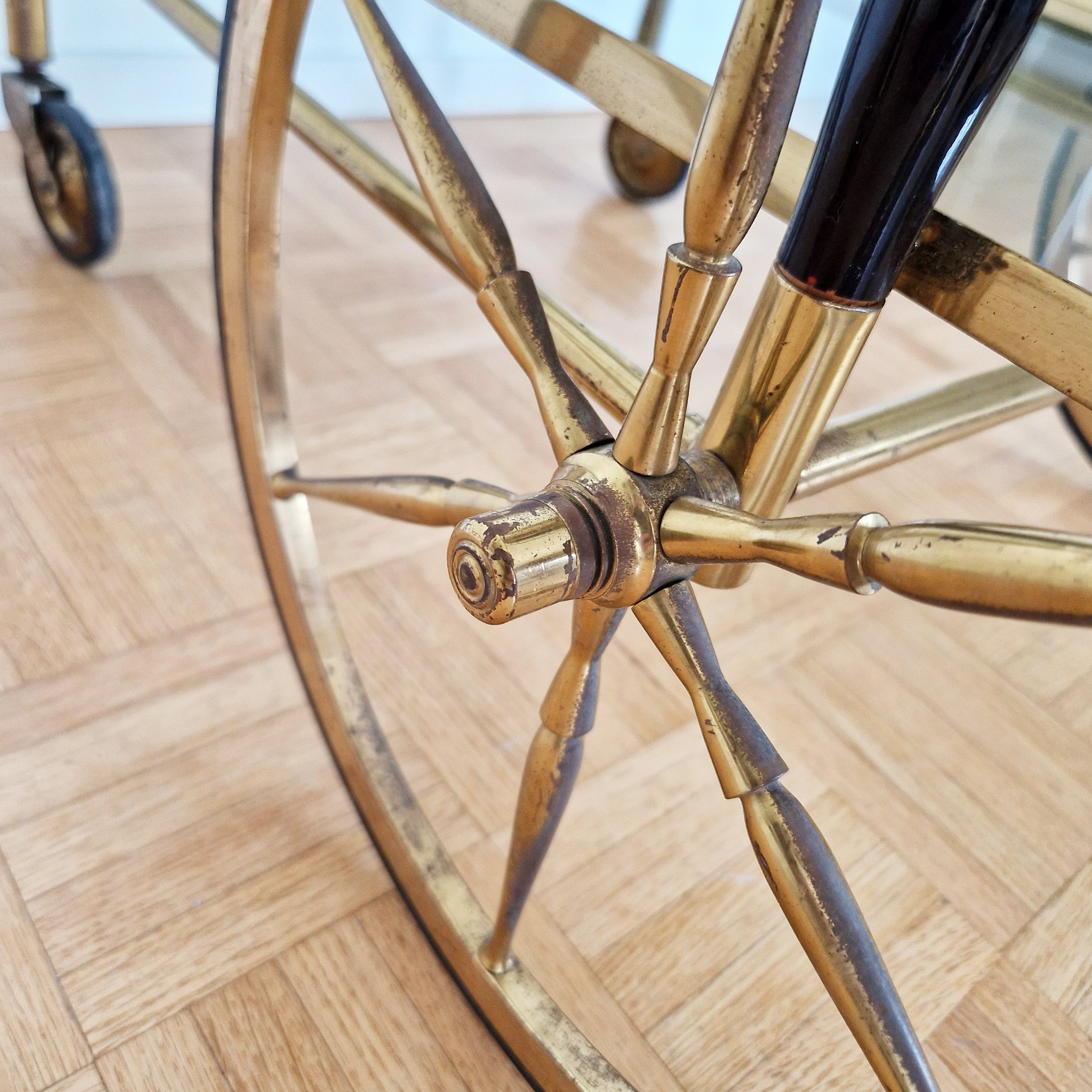Mid-century Italian wood and brass serving trolley