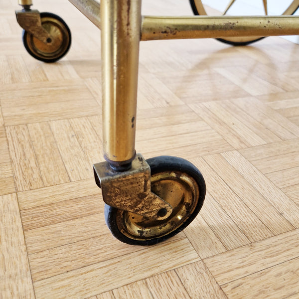 Mid-century Italian wood and brass serving trolley
