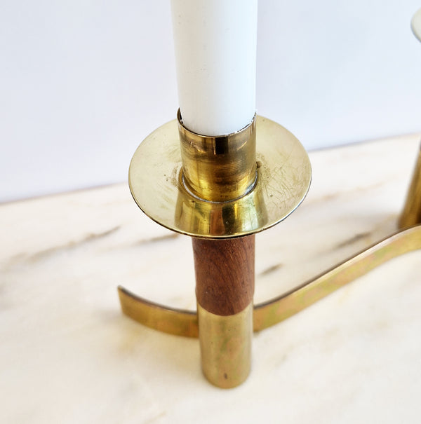 Mid-century Italian brass and wood candle holder