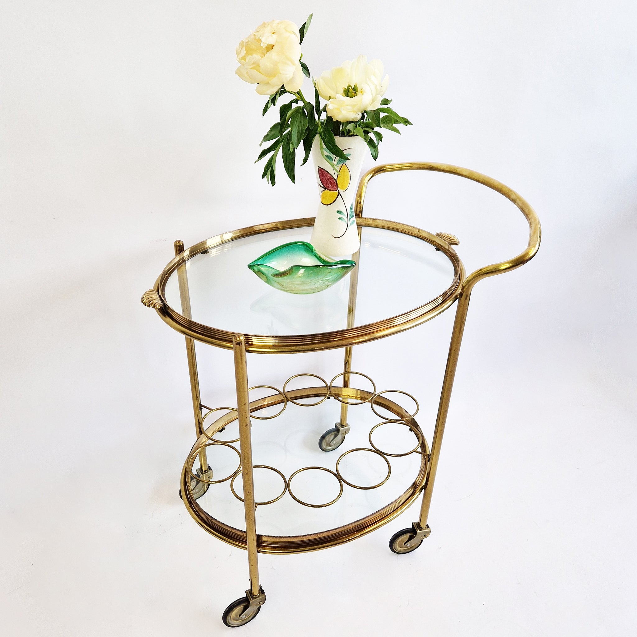 Mid-century Italian brass oval serving trolley