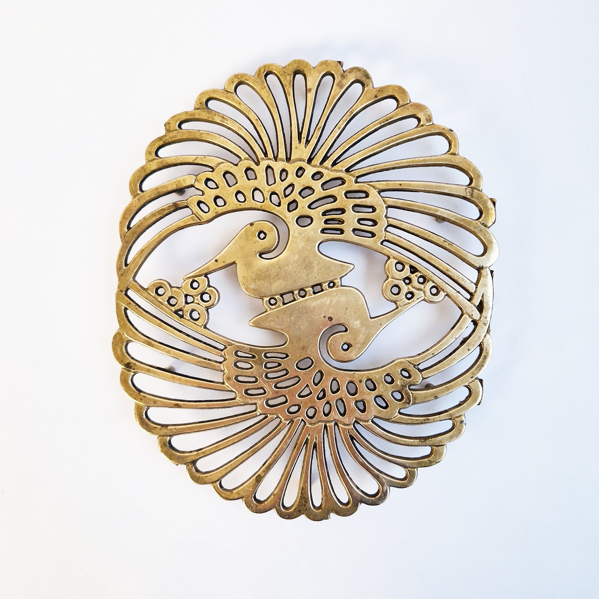 Vintage Italian brass peacock trivet