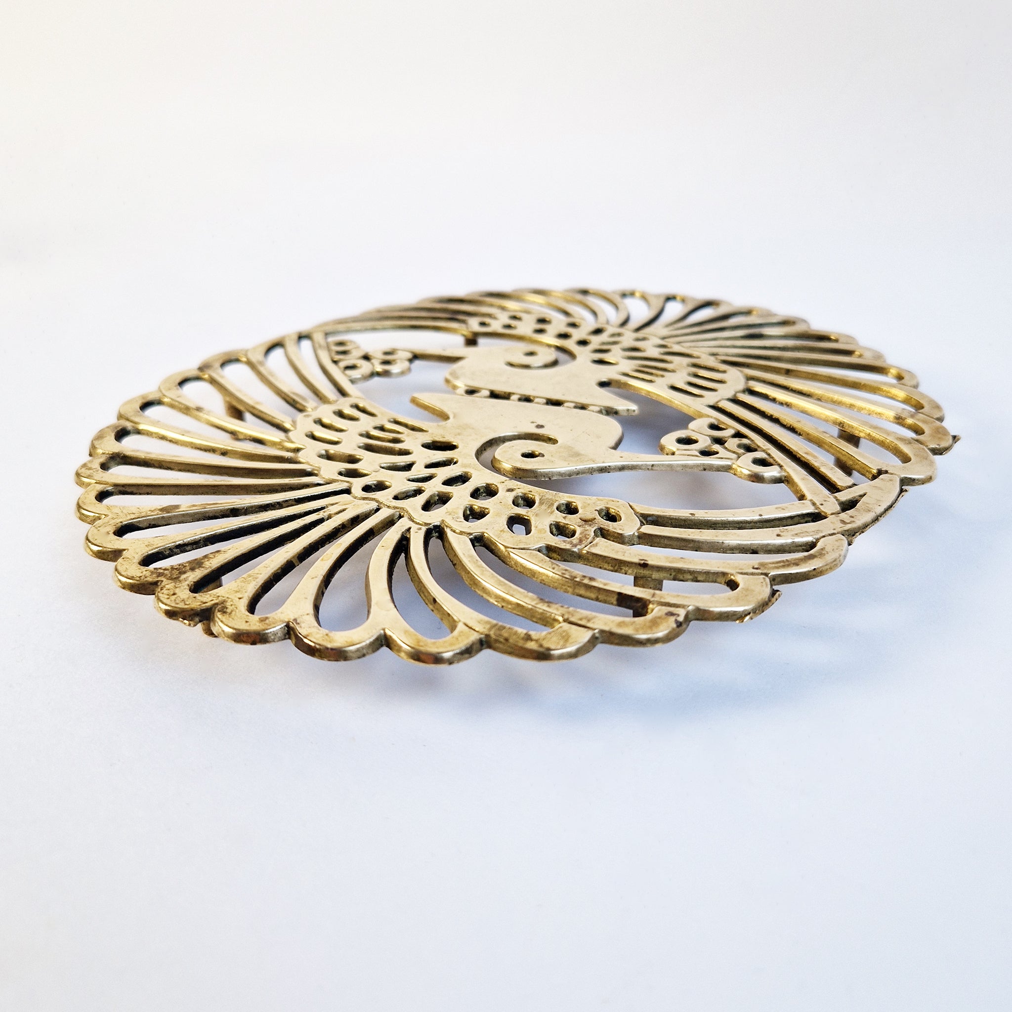 Vintage Italian brass peacock trivet