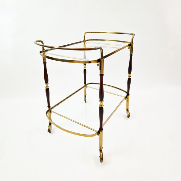 Mid-century Italian wood and brass serving trolley