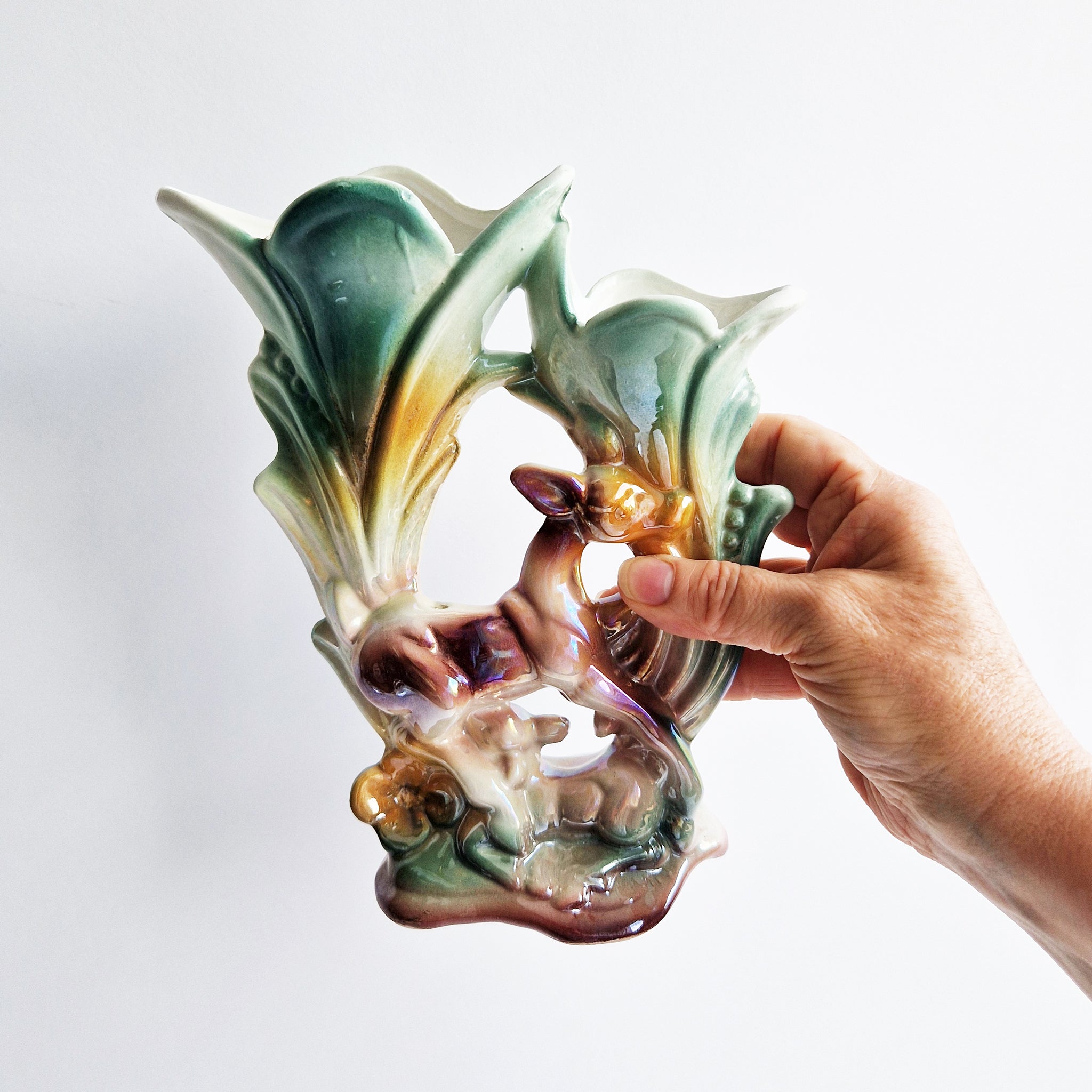Mid-century Italian deer double vase