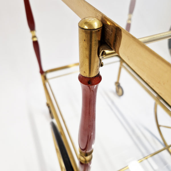 Mid-century Italian glass and brass serving trolley