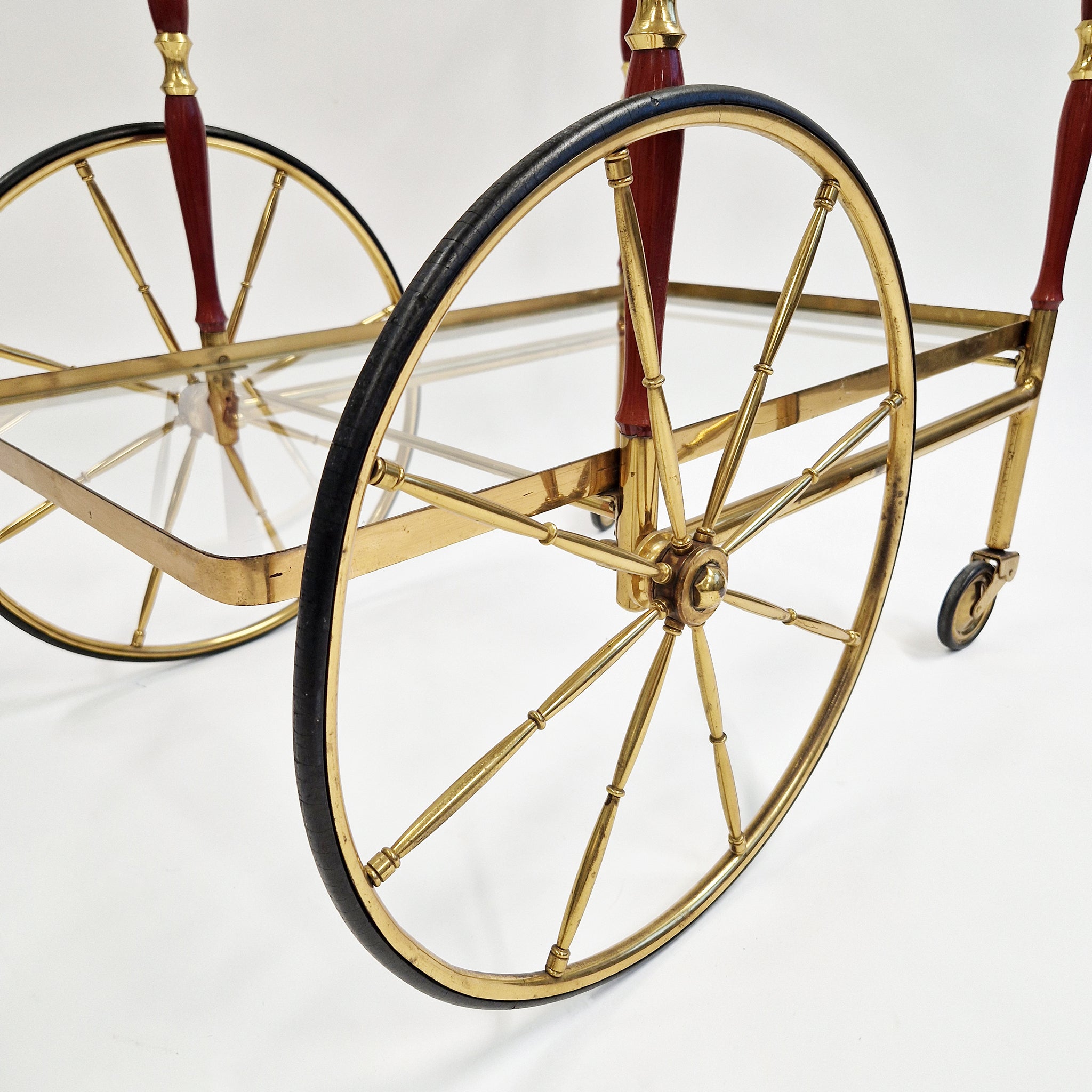 Mid-century Italian glass and brass serving trolley