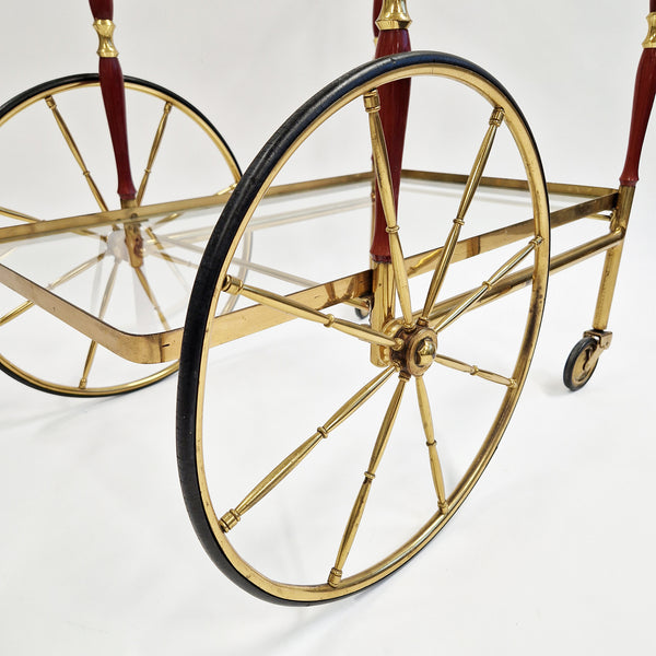 Mid-century Italian glass and brass serving trolley