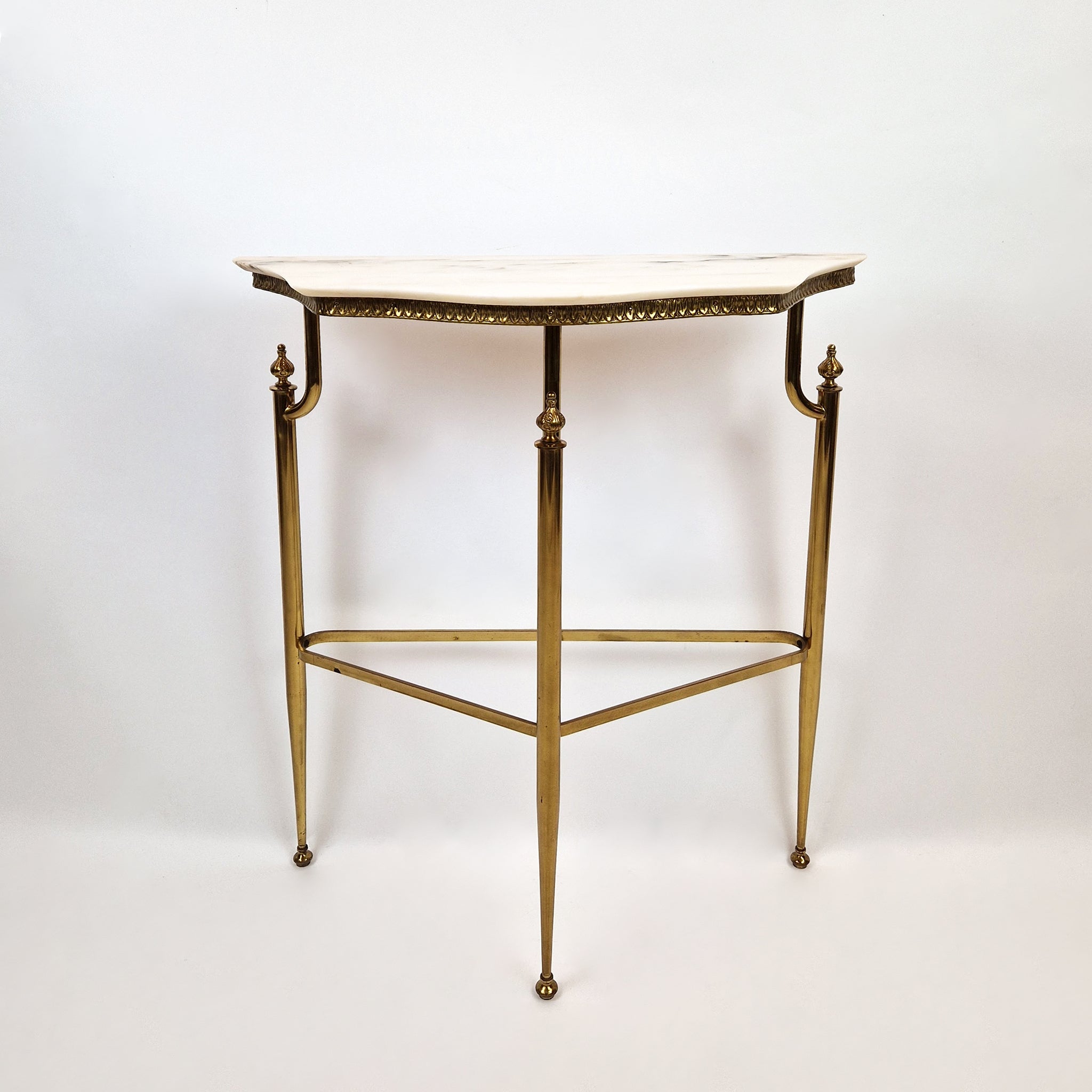 Italian mid-century console table with Portuguese pink marble and brass frame