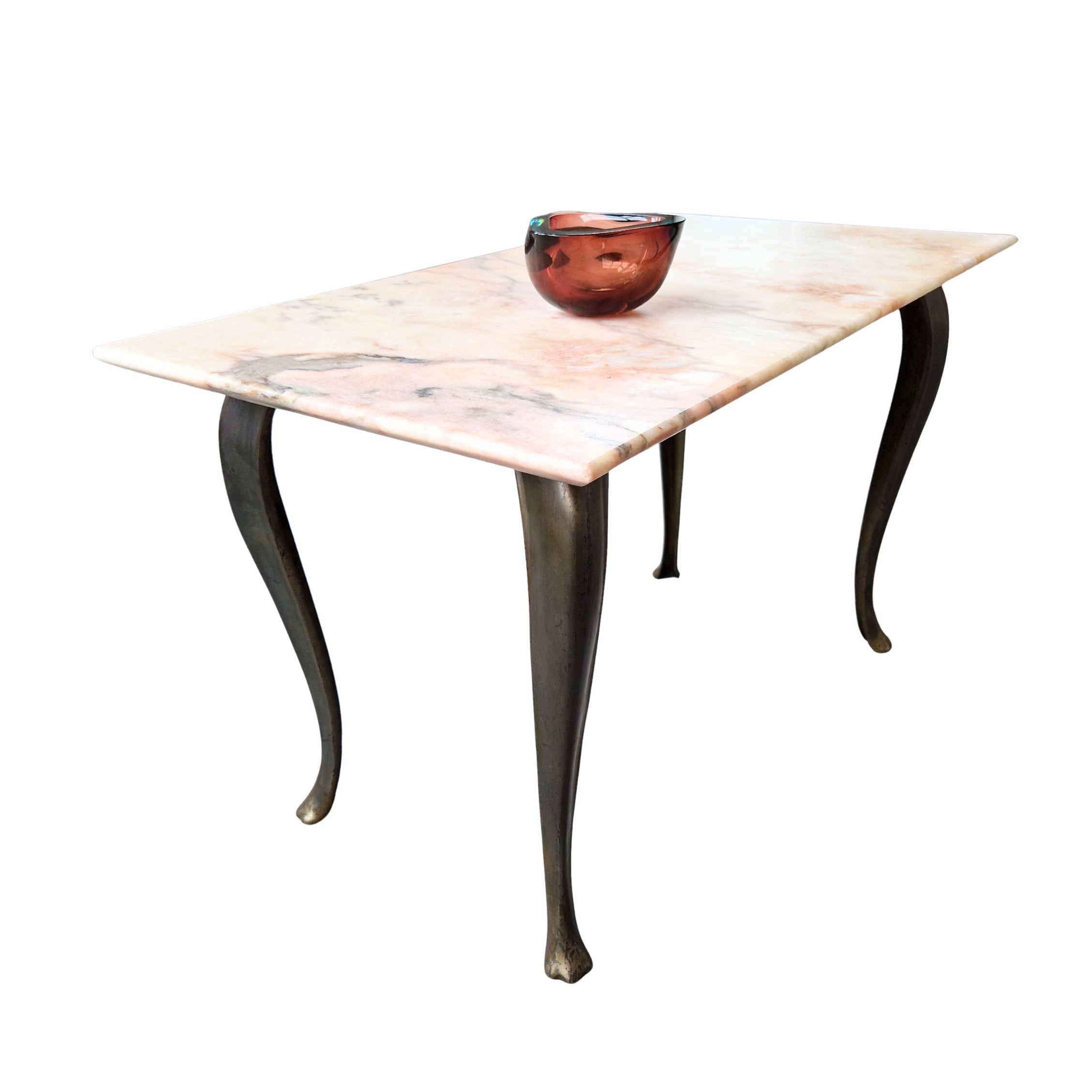 Mid-century Italian pink marble and brass coffee table
