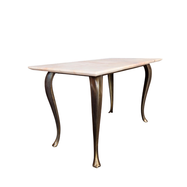 Mid-century Italian pink marble and brass coffee table