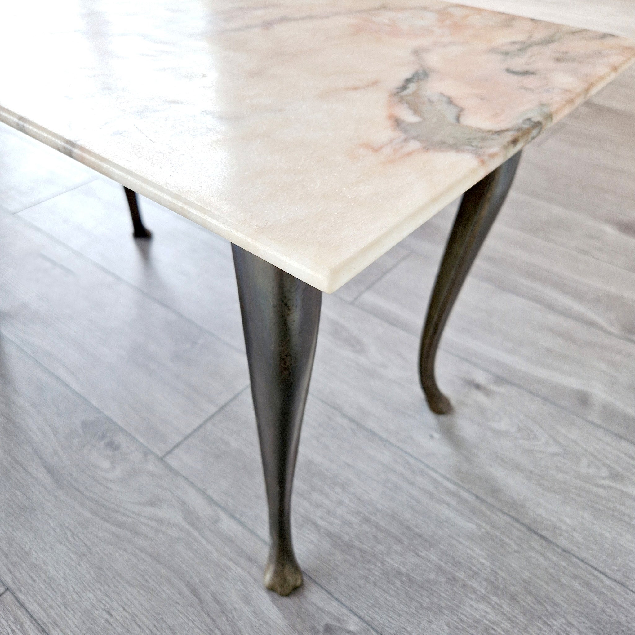 Mid-century Italian pink marble and brass coffee table