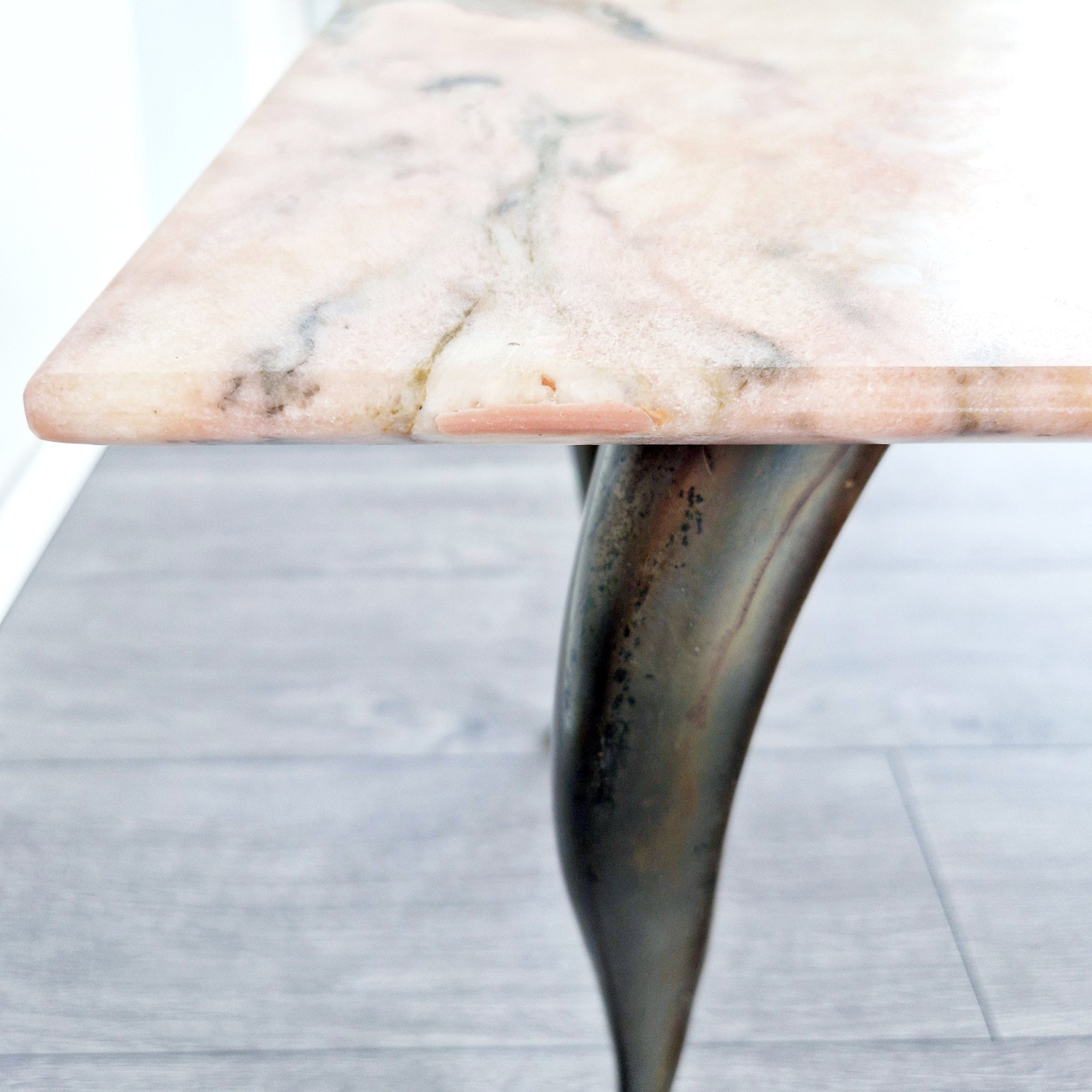 Mid-century Italian pink marble and brass coffee table