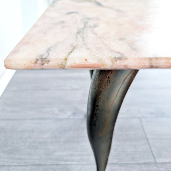 Mid-century Italian pink marble and brass coffee table