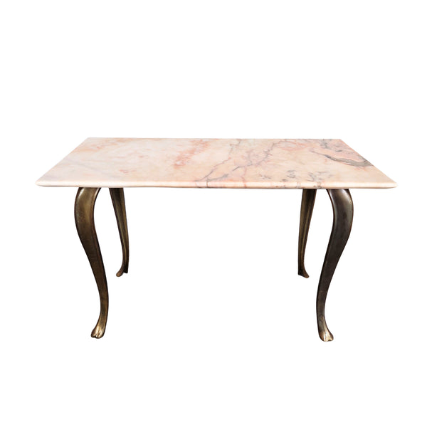 Mid-century Italian pink marble and brass coffee table