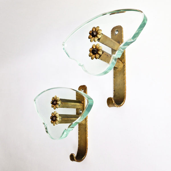 Mid-century Italian metal and glass wall hooks (Sold separately)