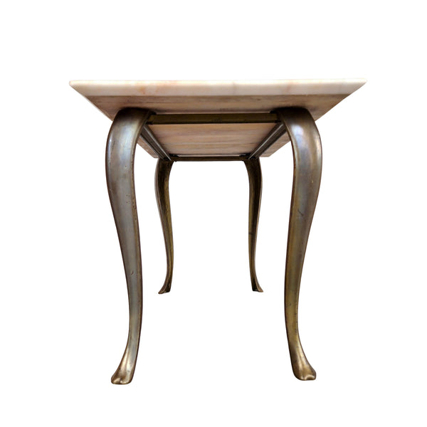 Mid-century Italian pink marble and brass coffee table