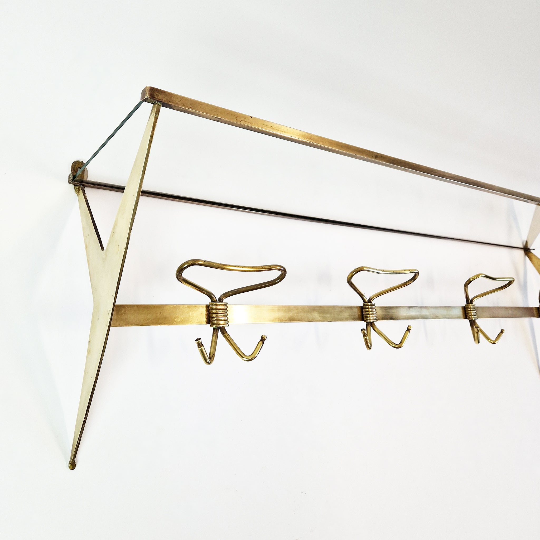 1950s Italian brass wall coat rack by Fontana Arte