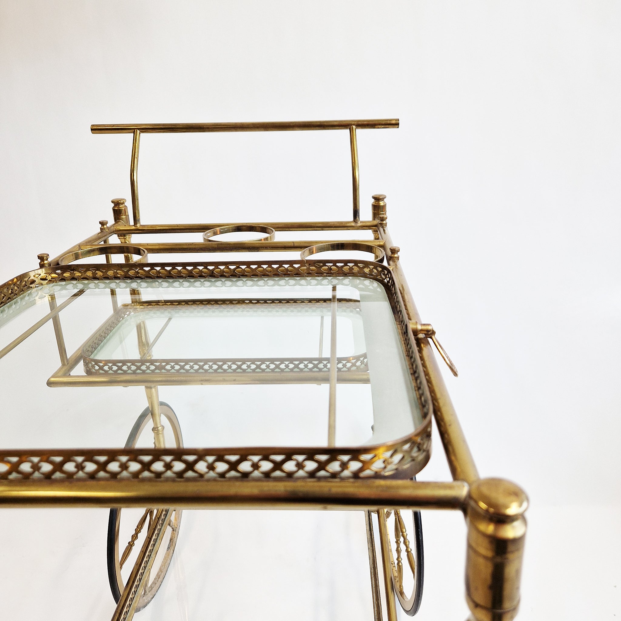 Mid-century brass serving trolley with tray