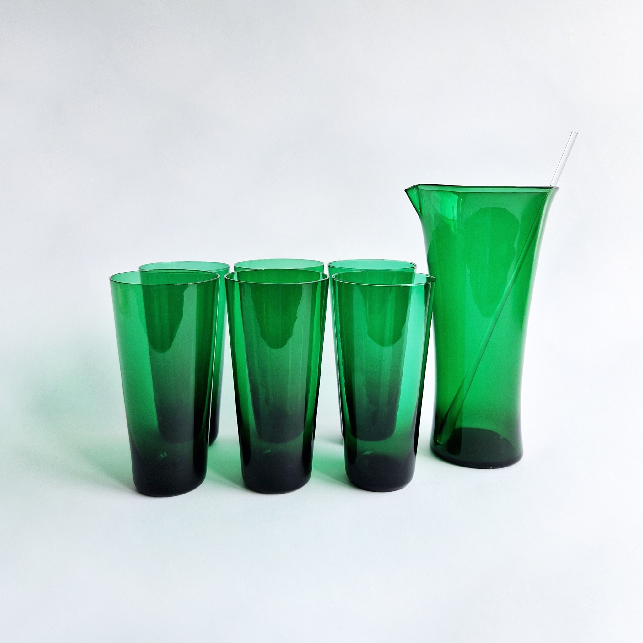 Mid-century Italian green glasses and carafe set
