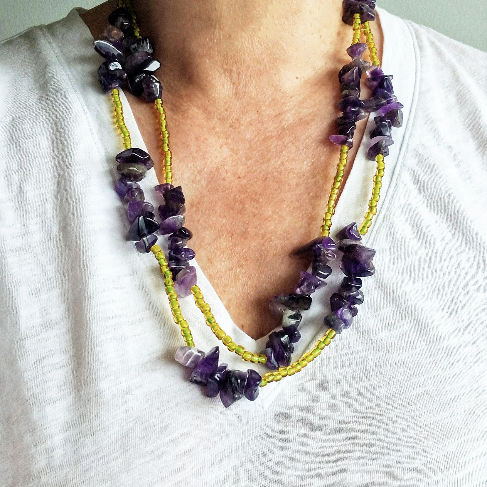 Pre-owned amethyst and bead necklace