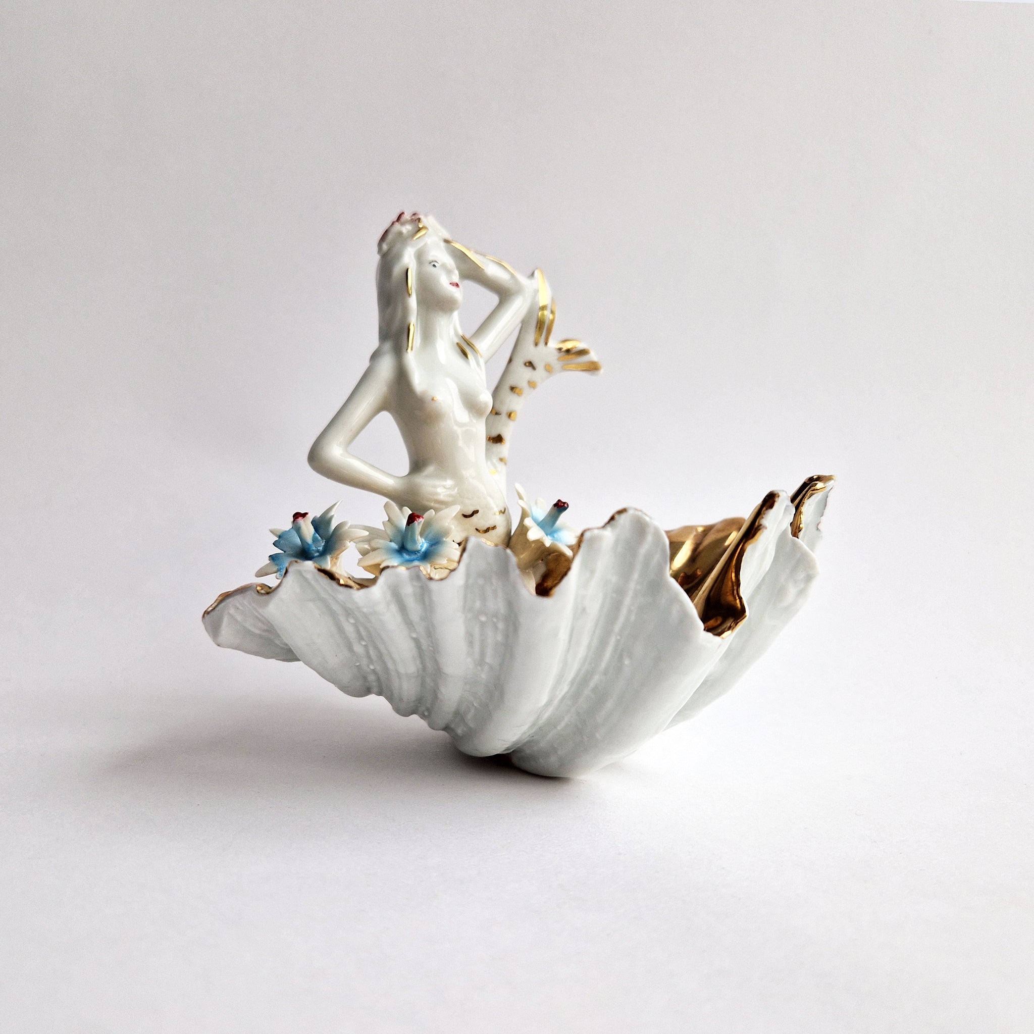 Vintage Italian porcelain mermaid dish by Capodimonte