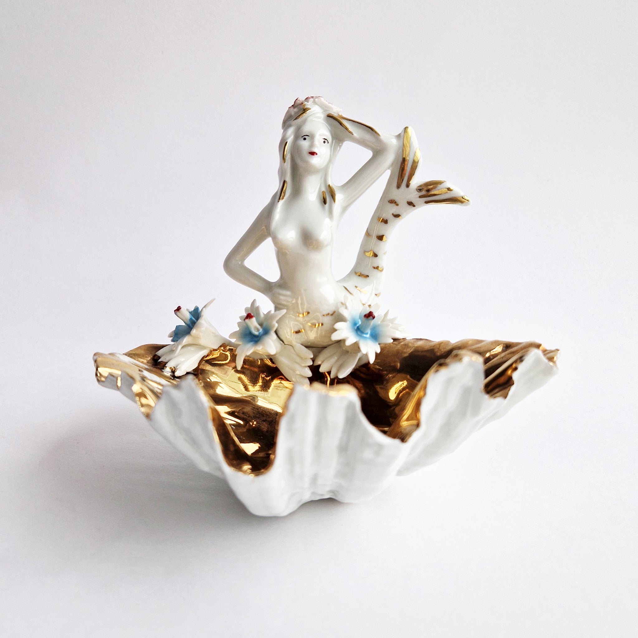 Vintage Italian porcelain mermaid dish by Capodimonte