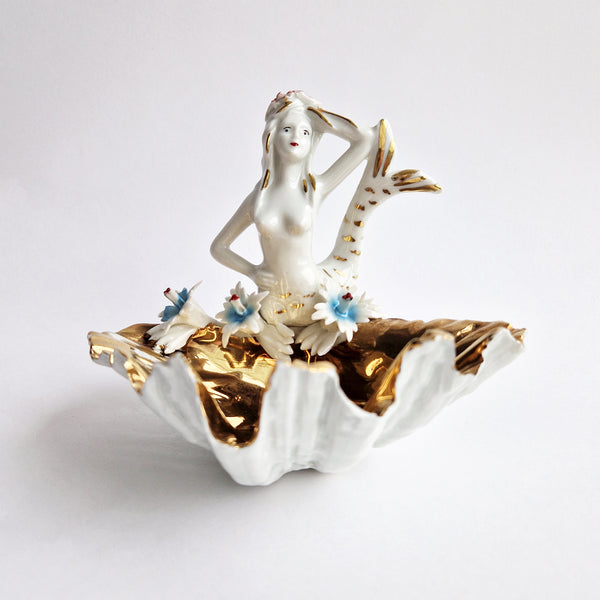 Vintage Italian porcelain mermaid dish by Capodimonte
