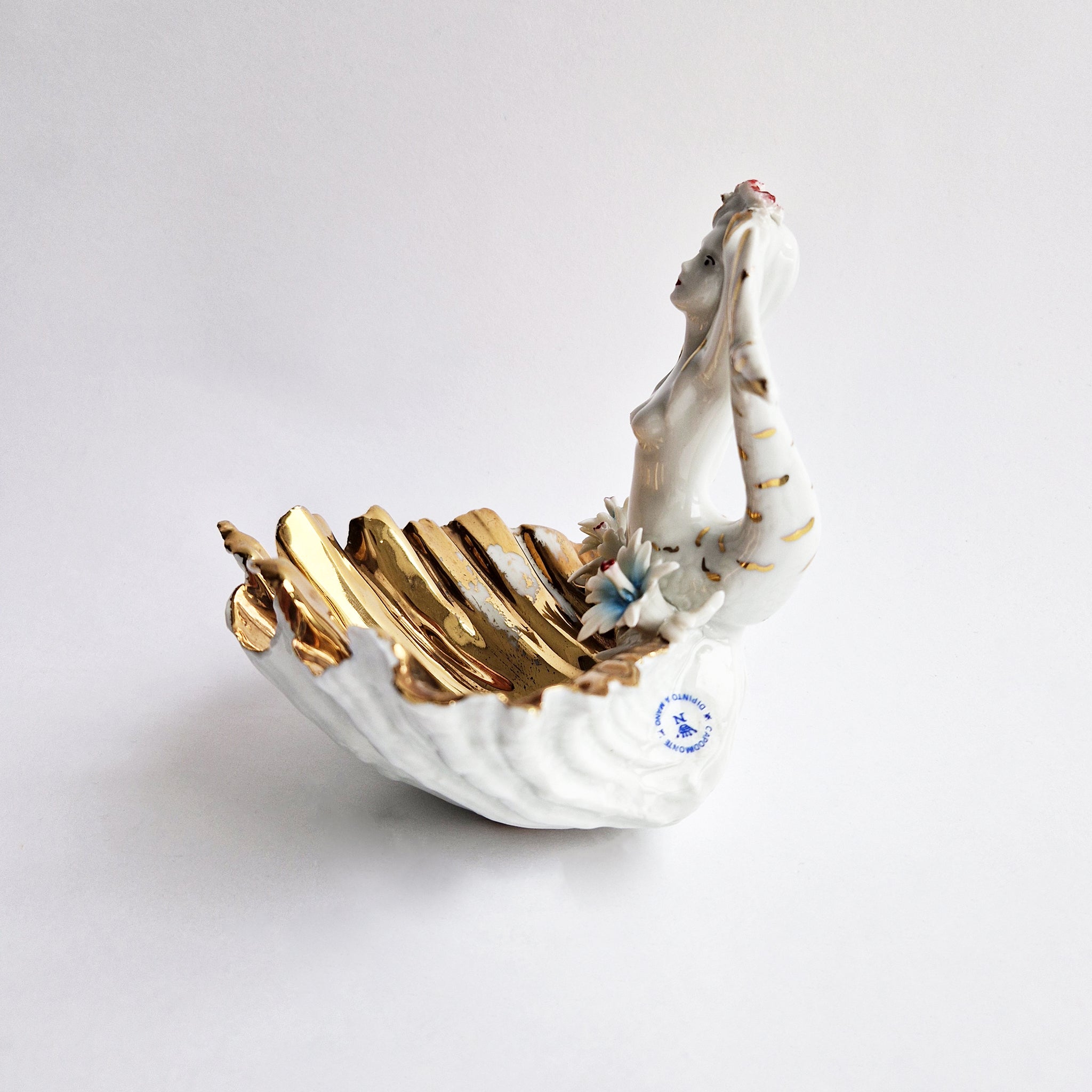 Vintage Italian porcelain mermaid dish by Capodimonte