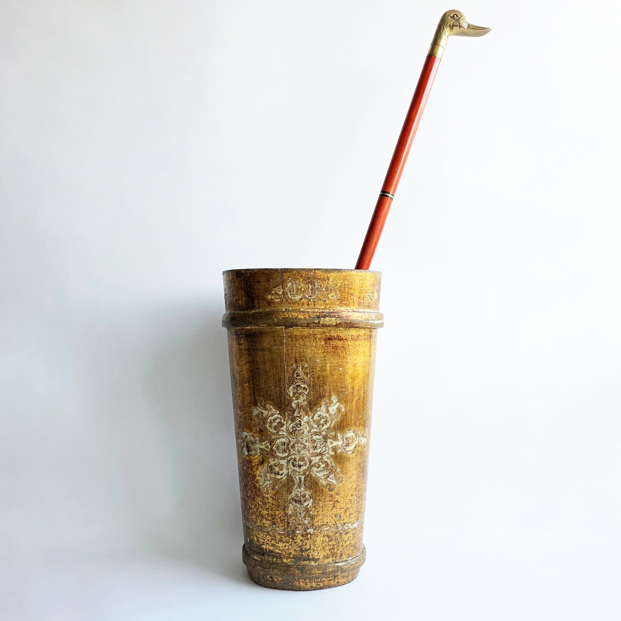 Vintage brass duck walking stick with hidden flask